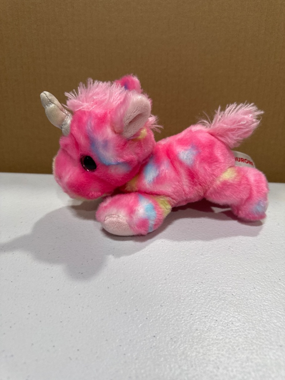 Aurora Unicorn Pink yellow blue color Silver Horn Stuffed Soft Small Plush